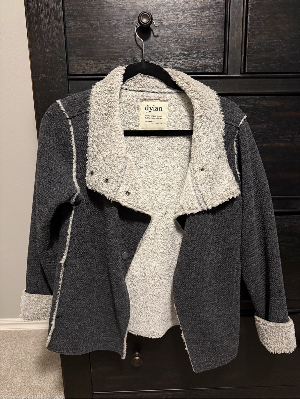 dylan Charcoal Gray Jacket with Cream Sherpa Trim
